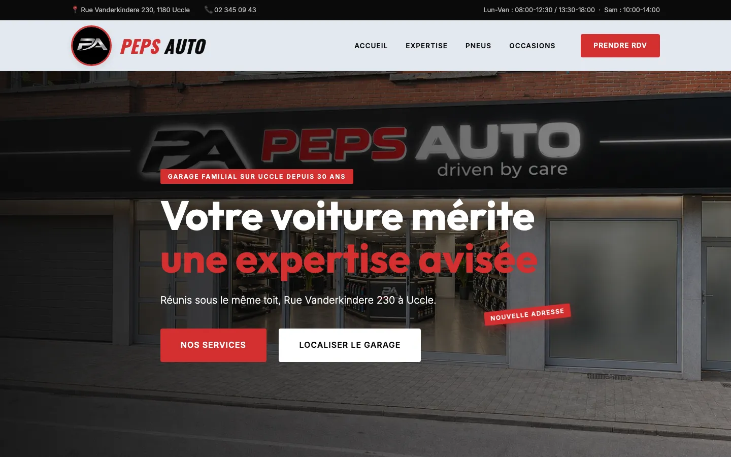 Page d'accueil du site du garage Peps Auto à Uccle